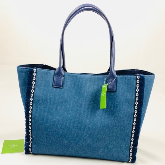 RARE! Kate Spade Large Denim Tassel Shoulder Bag - Picture 5 of 8